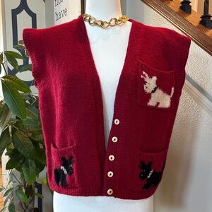 Vintage Red Virgin Wool Vest with Scotty Dog Design 🥰